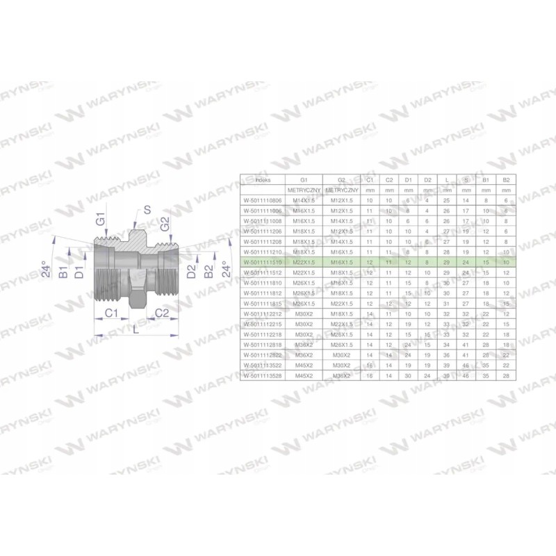 Metric bb m22x1 hydraulic reducing connector