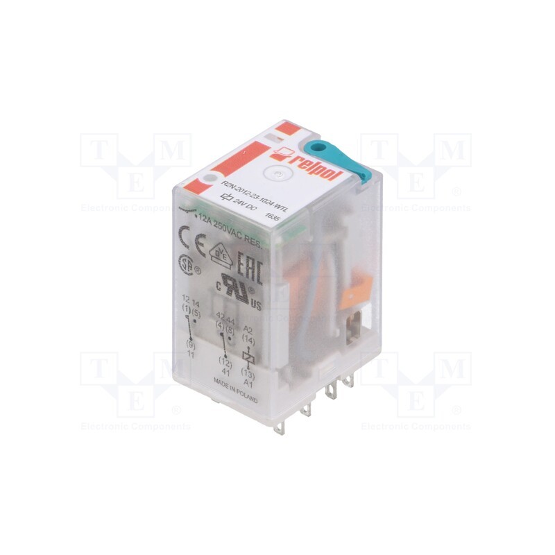 1 pcs x RELPOL - R2N-2012-23-1024-WTL - Relay: electromagnetic, DPDT, Ucoil: 24VDC, Icontacts max: 24A