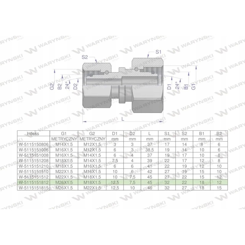 Metric hydraulic connector aa m26x1 5 18l x m1