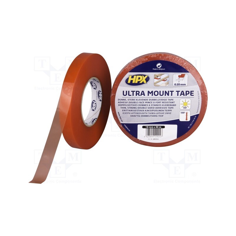 1 rol x HPX - UM1950 - Tape: fixing, W: 19mm, L: 50m, Thk: 200um, double-sided, transparent
