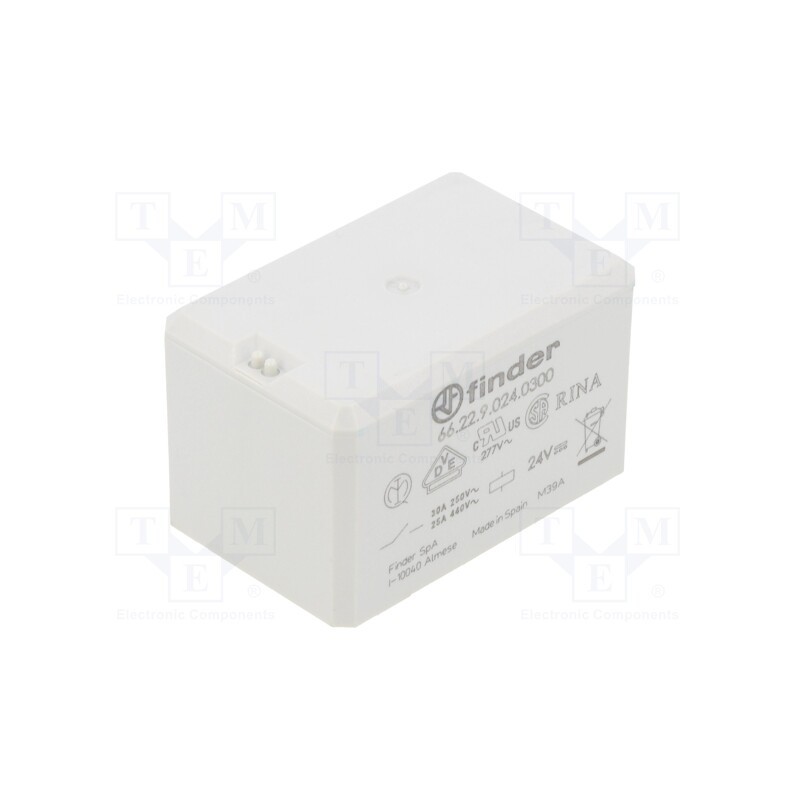 1 pcs x FINDER - 66.22.9.024.0300 - Relay: electromagnetic, DPST-NO, Ucoil: 24VDC, Icontacts max: 30A