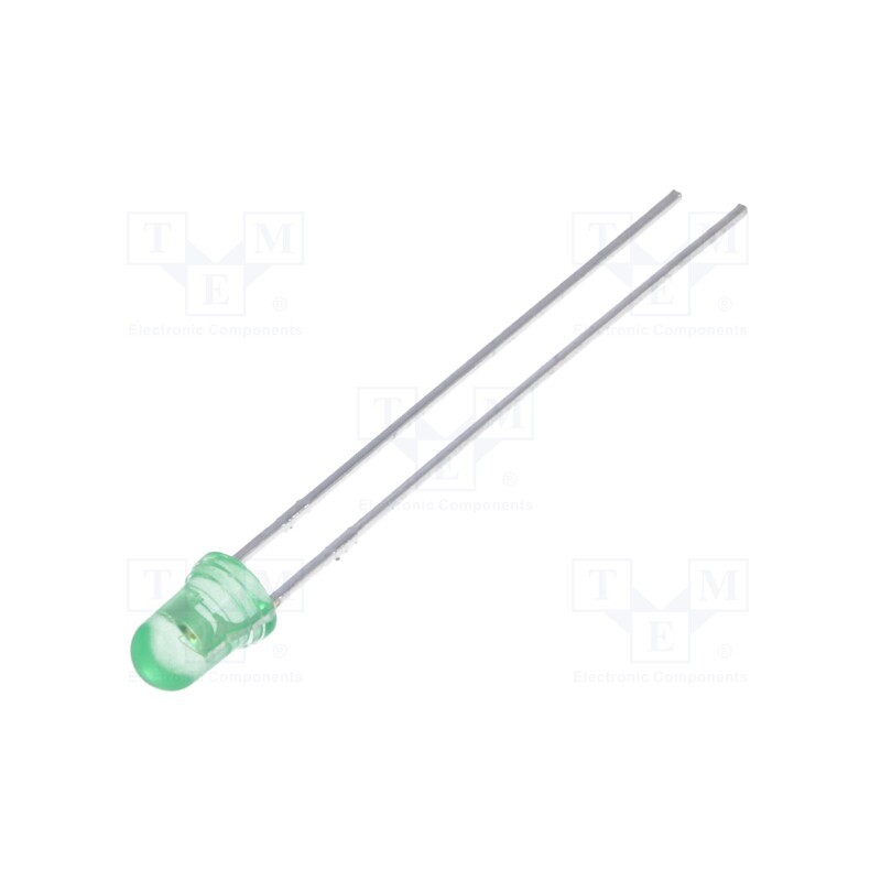2 pcs x BROADCOM (AVAGO) - HLMP-Y502-F0000 - LED, 3mm, green, 12÷40mcd, 55°, Front: convex, 2÷2.6V, No.of term: 2