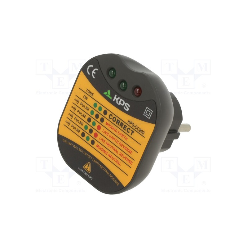 1 pcs x KPS - KPSCC800CBINT - Tester: power socket, LEDs, 50÷60Hz, 230VAC, Plug: EU