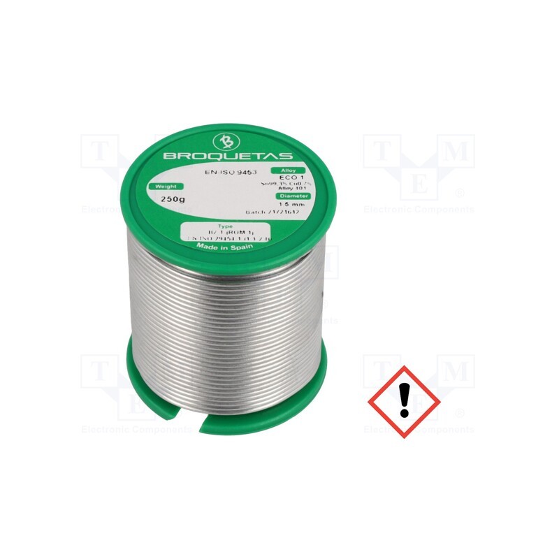 1 pcs x BROQUETAS - ECO1 B2.1 1,5MM 250GR. - Soldering wire, Sn99,3Cu0,7, 1.5mm, 0.25kg, lead free, reel, 220°C