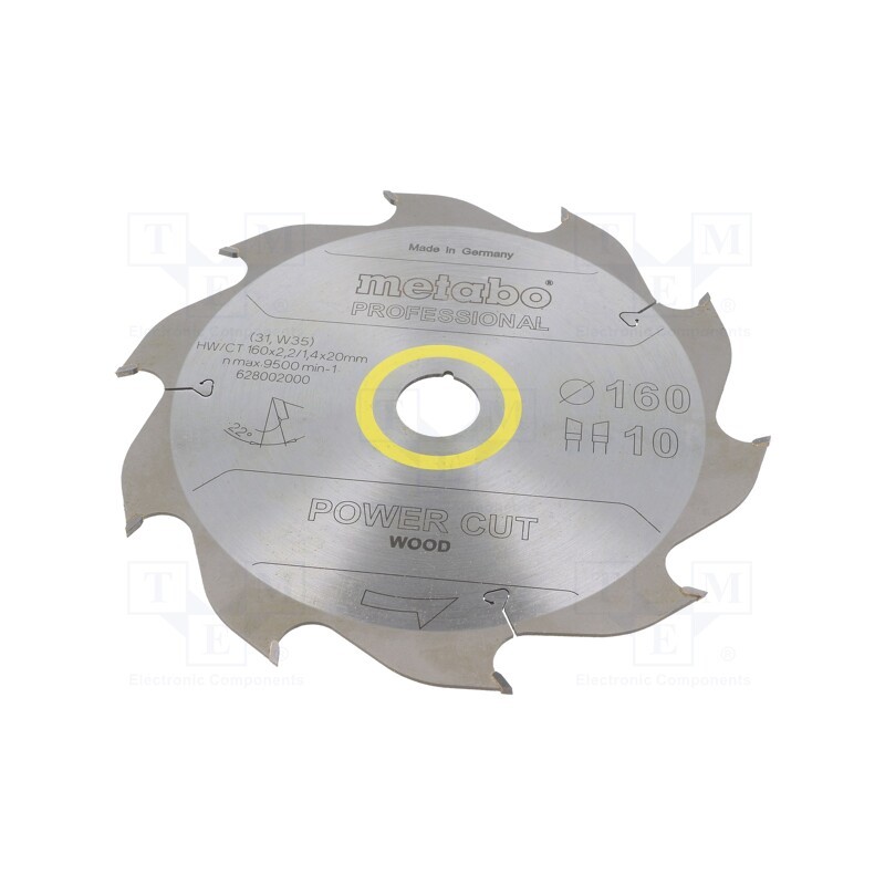 1 pcs x METABO - 628002000 - Circular saw, Ø: 160mm, Øhole: 20mm, W: 2.2mm, Teeth: 10, HW/CT
