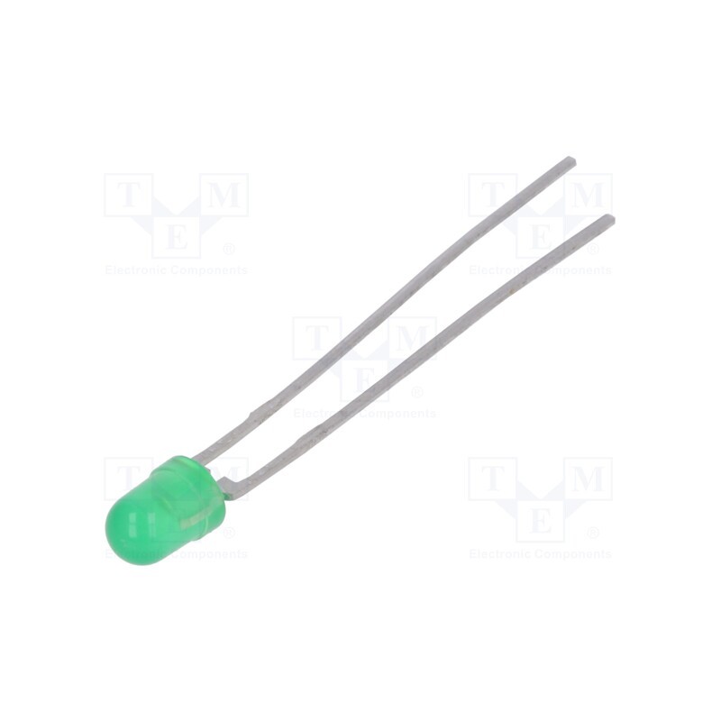 2 pcs x VISHAY - TLLG4401-AS12 - LED, 3mm, green, 1÷2mcd, 25°, Front: convex, 1.9÷2.4V, No.of term: 2
