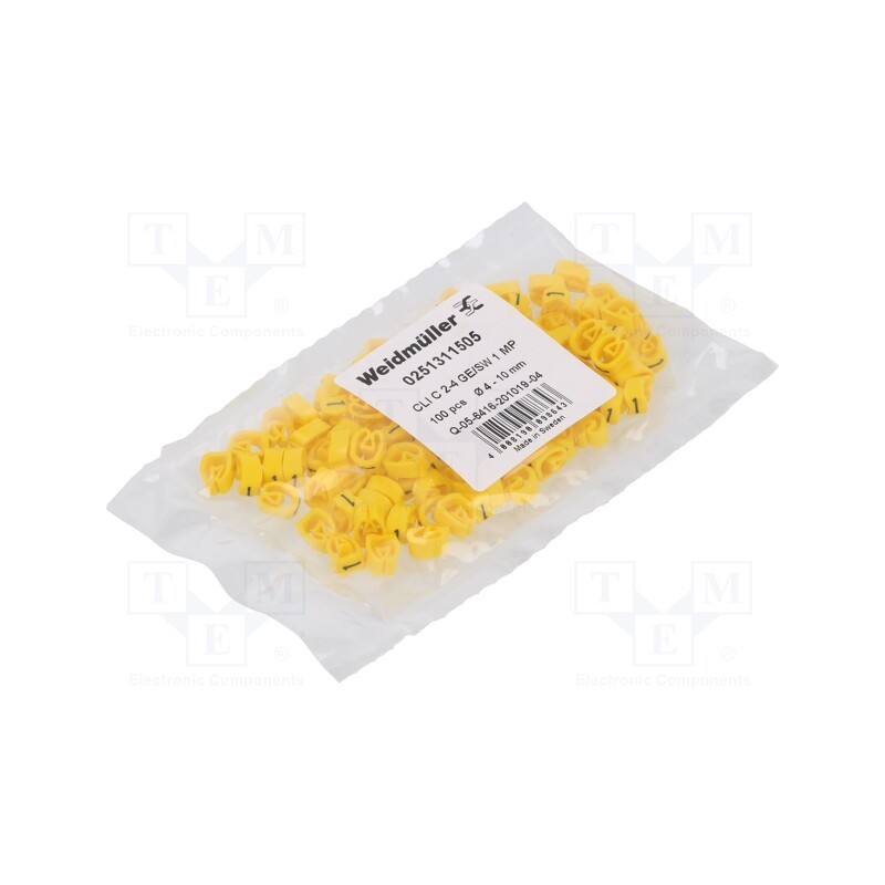 100 pcs x WEIDMu00dcLLER - CLI C 2-4 GE/SW 1 MP - Markers, Marking: 1, 4÷10mm, PVC, yellow, -30÷80°C, leaded, CLI C