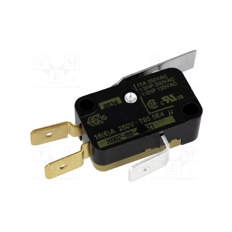 1 pcs x SAIA-BURGESS - XGG2-88-J22Z1 - Microswitch SNAP ACTION, 16A/250VAC, with lever, SPDT, ON-(ON)