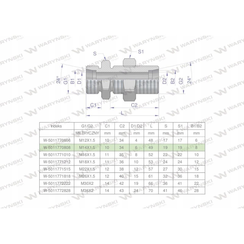 Hydraulic connector bb m14x1 5 08l xsv warynski