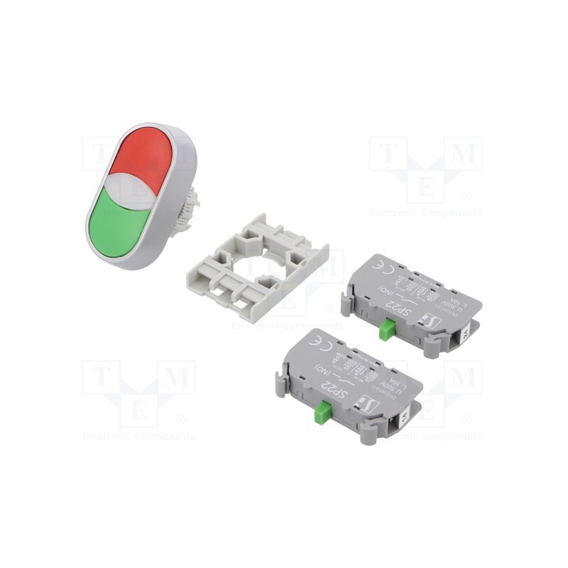 1 pcs x SPAMEL - SP22-2KL-20\Z/C - Switch: double, 22mm, Stabl.pos: 1, NO x2, black/green, none, IP65