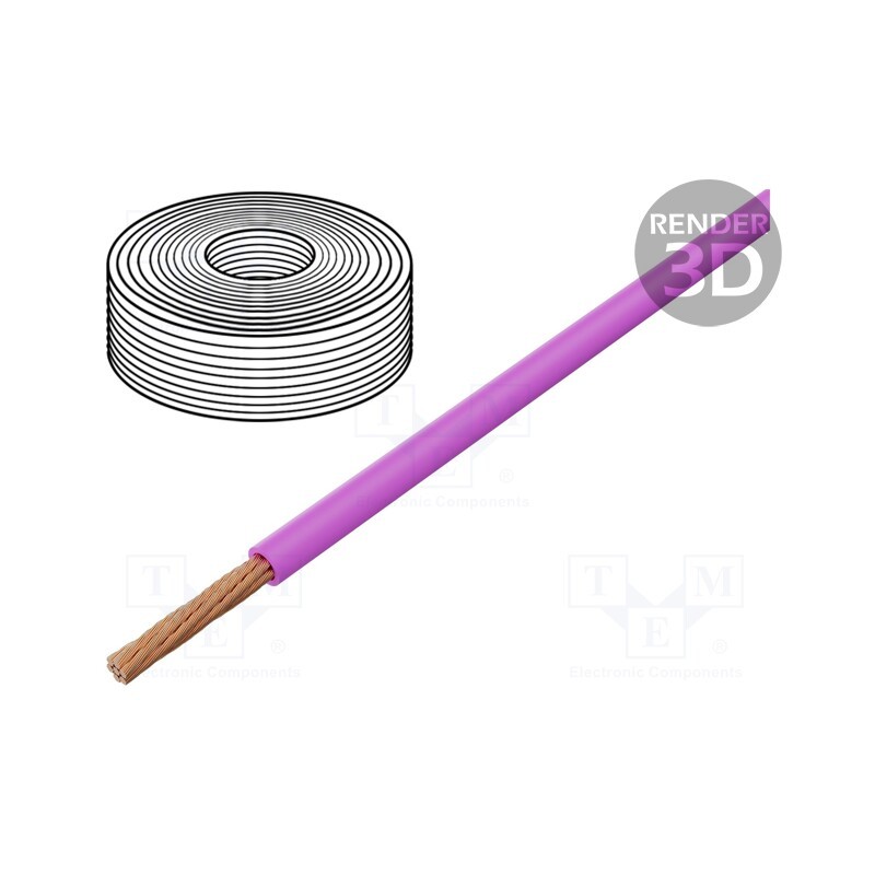 100 m x BQ CABLE - FLRY-B0.35-PK - Wire, FLRY-B, 1x0.35mm2, stranded, Cu, PVC, pink, 60V, 100m, Class: 5