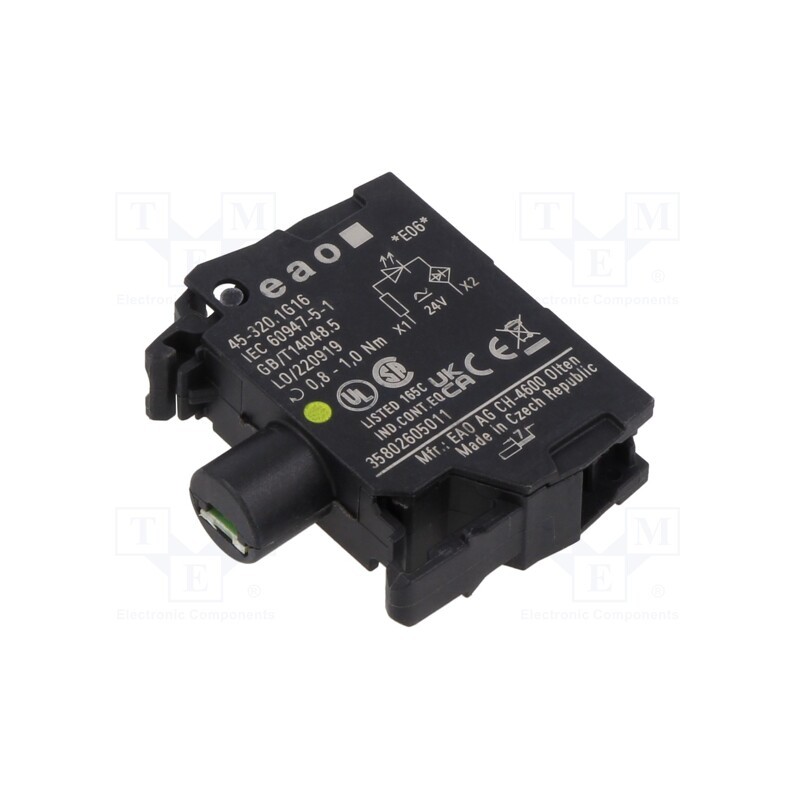 1 pcs x EAO - 45-320.1G16 - Illuminating unit, 22mm, 45, front fixing, 24VAC, yellow, 24VDC