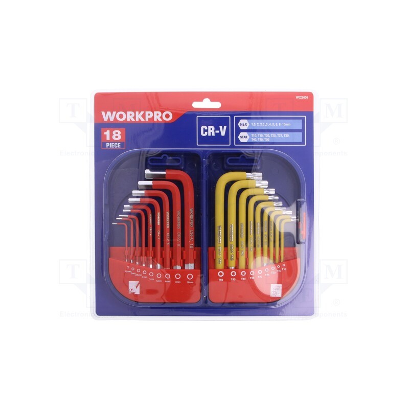 1 set x Workpro - W022009 - Wrenches set, hex key,Torx®, Chrom-vanadium steel, 18pcs.