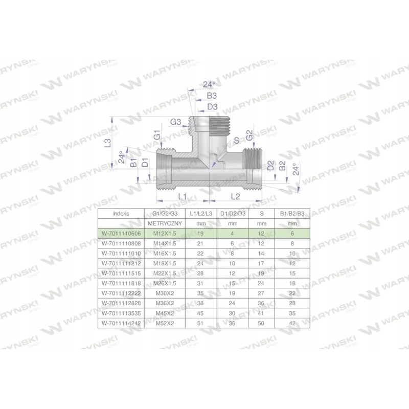 Metric hydraulic tee bbb m12x1 5 06l xt