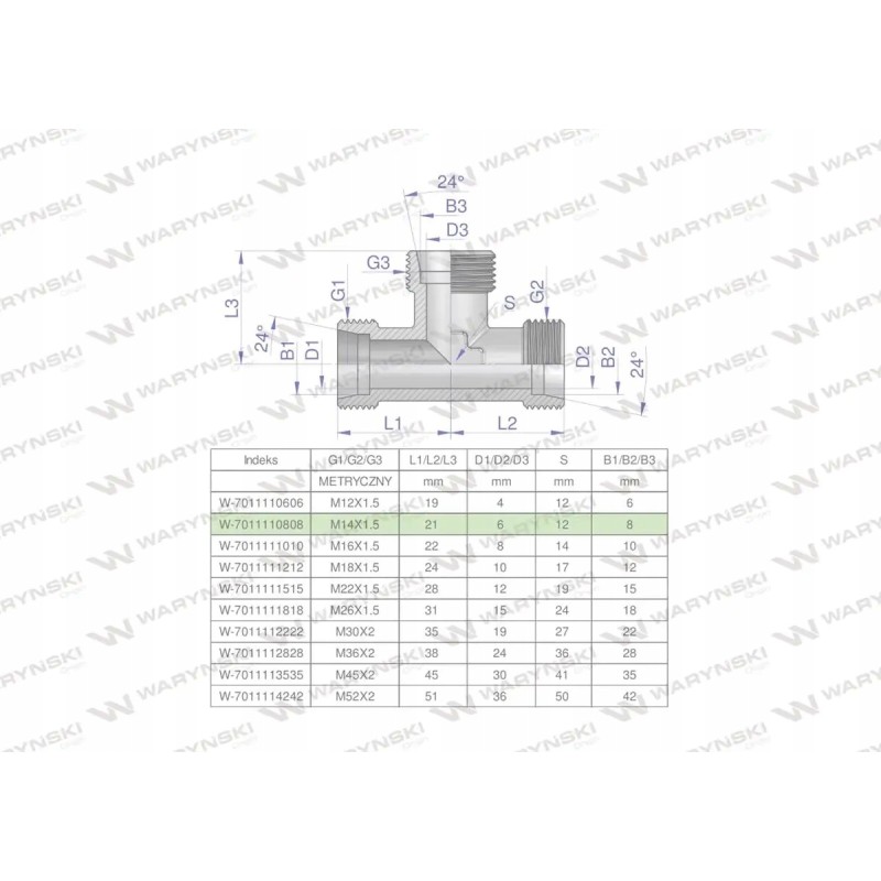 Metric hydraulic tee bbb m14x1 5 08l xt