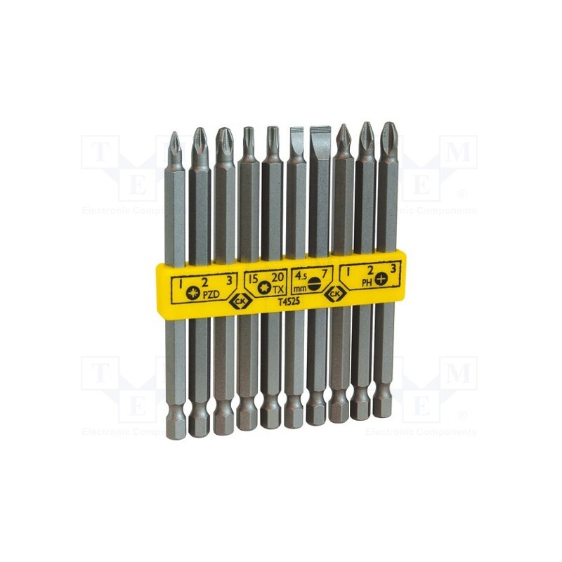 1 set x C.K - T4525 - Kit: screwdriver bits, Phillips,Pozidriv®,slot,Torx®, 100mm