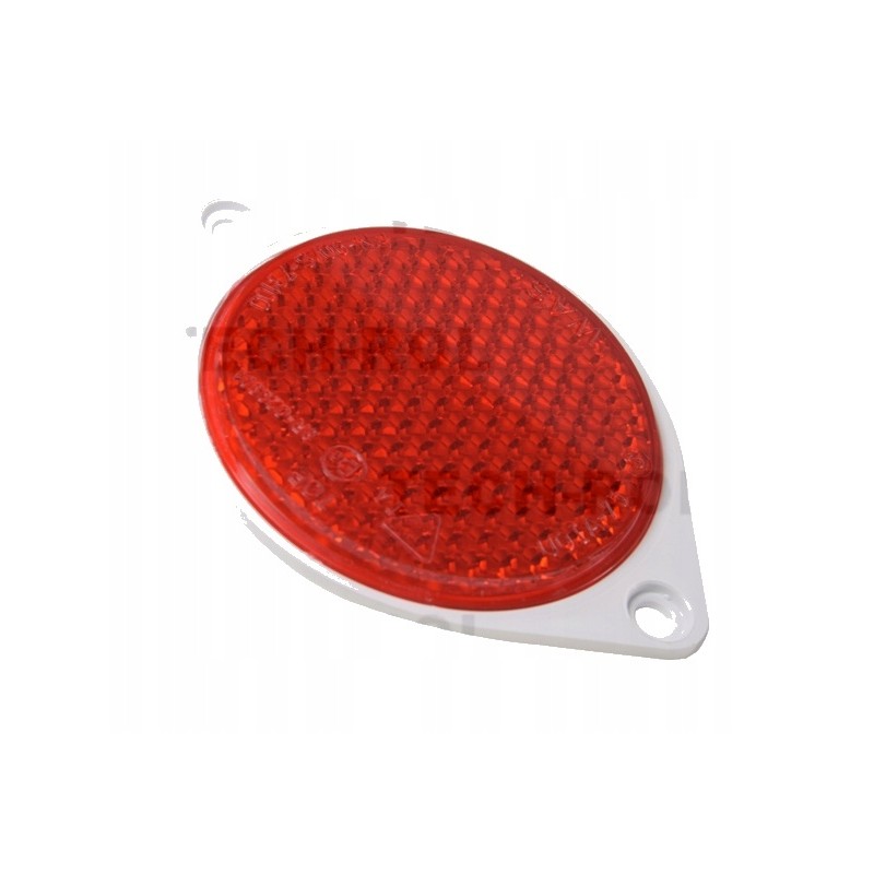 Round red reflector, diameter 75mm, screwed on, 2 x m