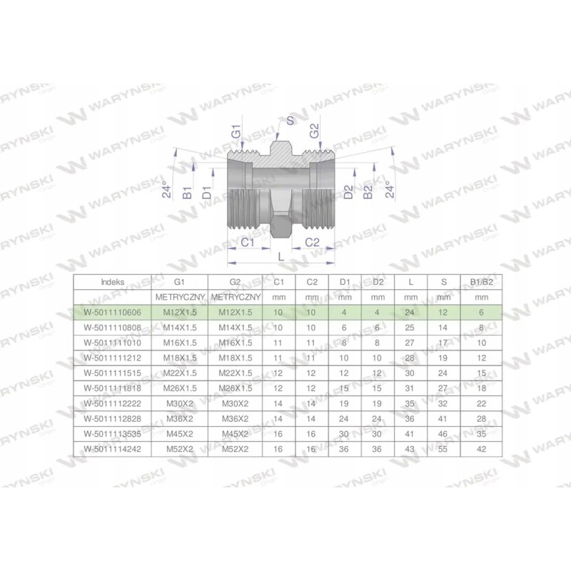 Metric hydraulic connector bb m12x1 5 06l xg