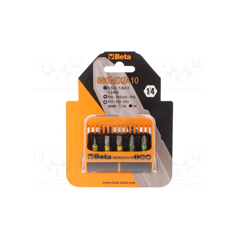 1 set x BETA - 860MIX/A10 - Kit: screwdriver bits, Phillips,Pozidriv®,slot, 10pcs.