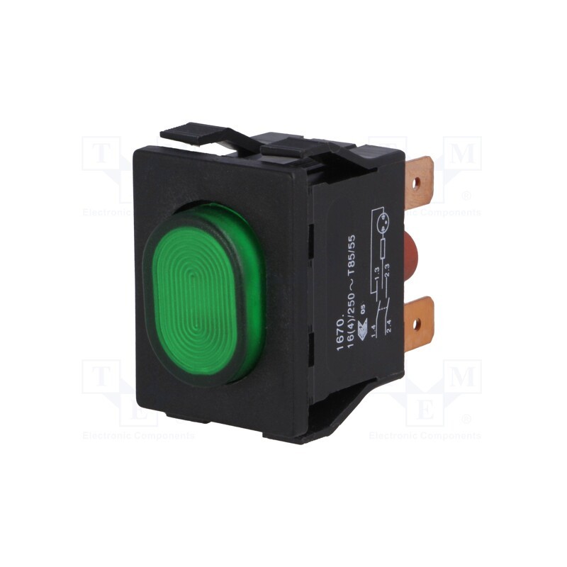 1 pcs x Marquardt - 1670.5202 - Switch: push-button, Pos: 2, DPST, 16A/250VAC, OFF-ON, IP54, green
