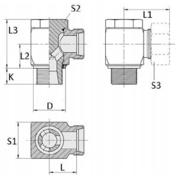 Angled threaded swivel connector 12l m16