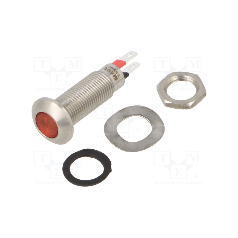 1 pcs x MARL - 524-501-23 - Indicator: LED, flat, red, 24÷28VDC, Ø8.1mm, IP67, stainless steel