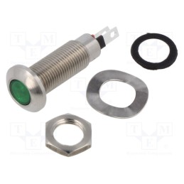 1 pcs x MARL - 524-532-04 - Indicator: LED, flat, green, 3.2VDC, Ø8.1mm, IP67, stainless steel