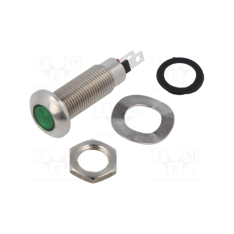 1 pcs x MARL - 524-532-04 - Indicator: LED, flat, green, 3.2VDC, Ø8.1mm, IP67, stainless steel