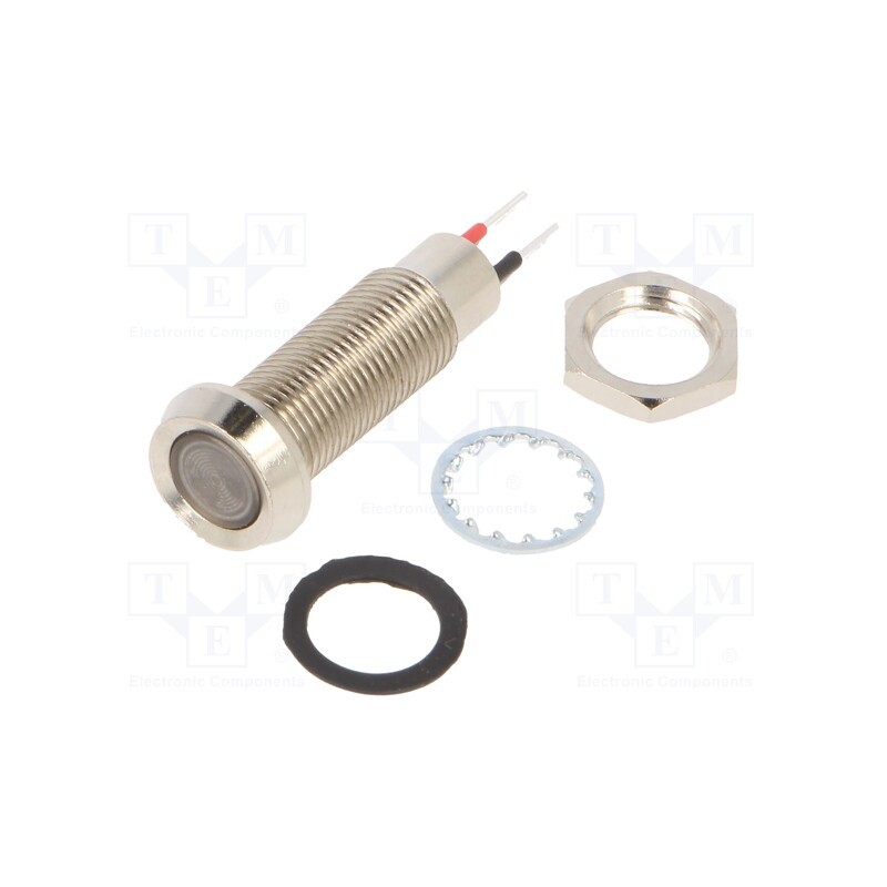 1 pcs x MARL - 508-501-23 - Indicator: LED, recessed, red, 24÷28VDC, Ø8.1mm, IP67, brass