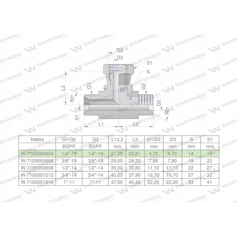 Symmetrical hydraulic tee, inch bab 1 4