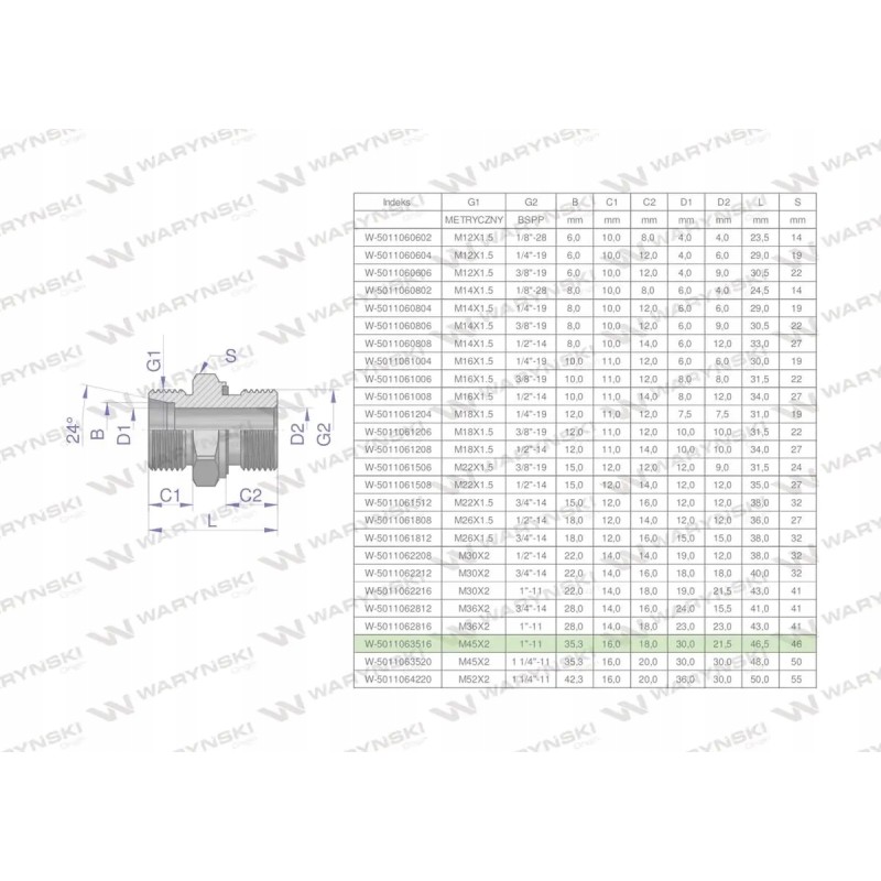 Hydraulic connection bb xge m45x2 35l3 35l x