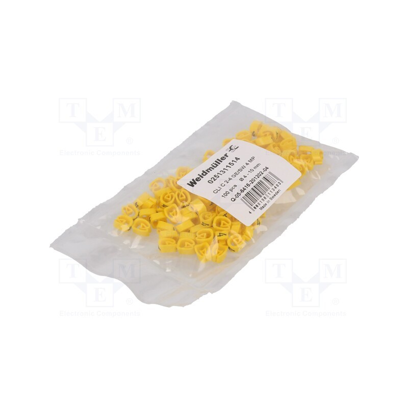 100 pcs x WEIDMu00dcLLER - CLI C 2-4 GE/SW 4 MP - Markers, Marking: 4, 4÷10mm, PVC, yellow, -30÷80°C, leaded, CLI C