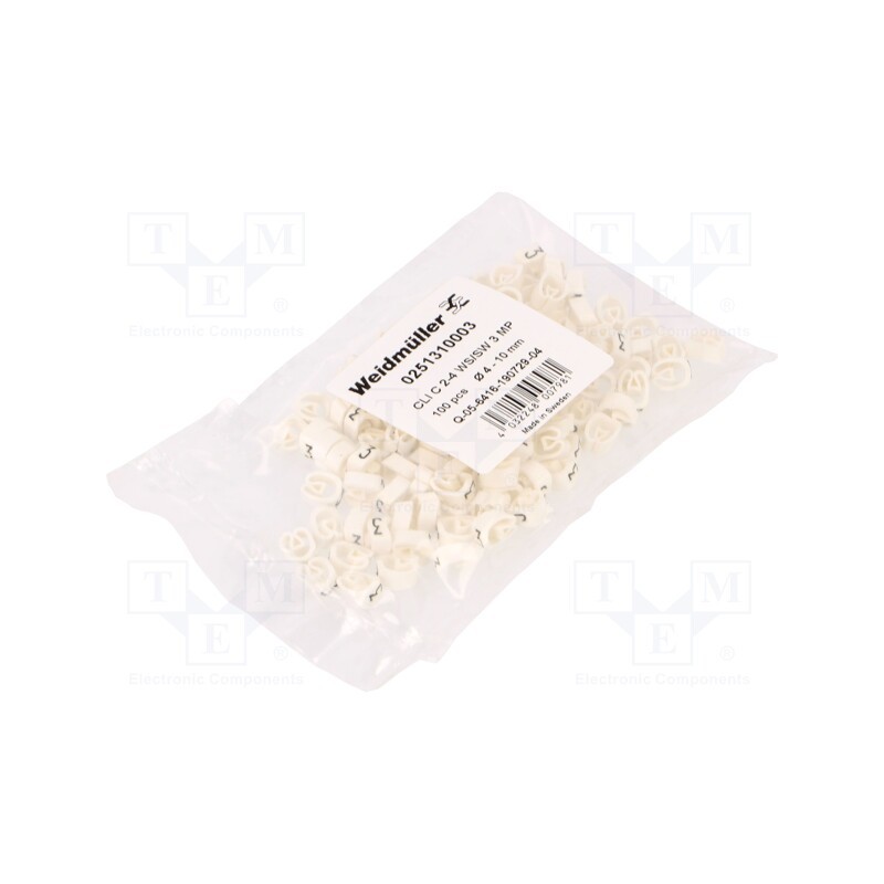 100 pcs x WEIDMu00dcLLER - CLI C 2-4 WS/SW 3 MP - Markers, Marking: 3, 4÷10mm, PVC, white, -30÷80°C, leaded, CLI C