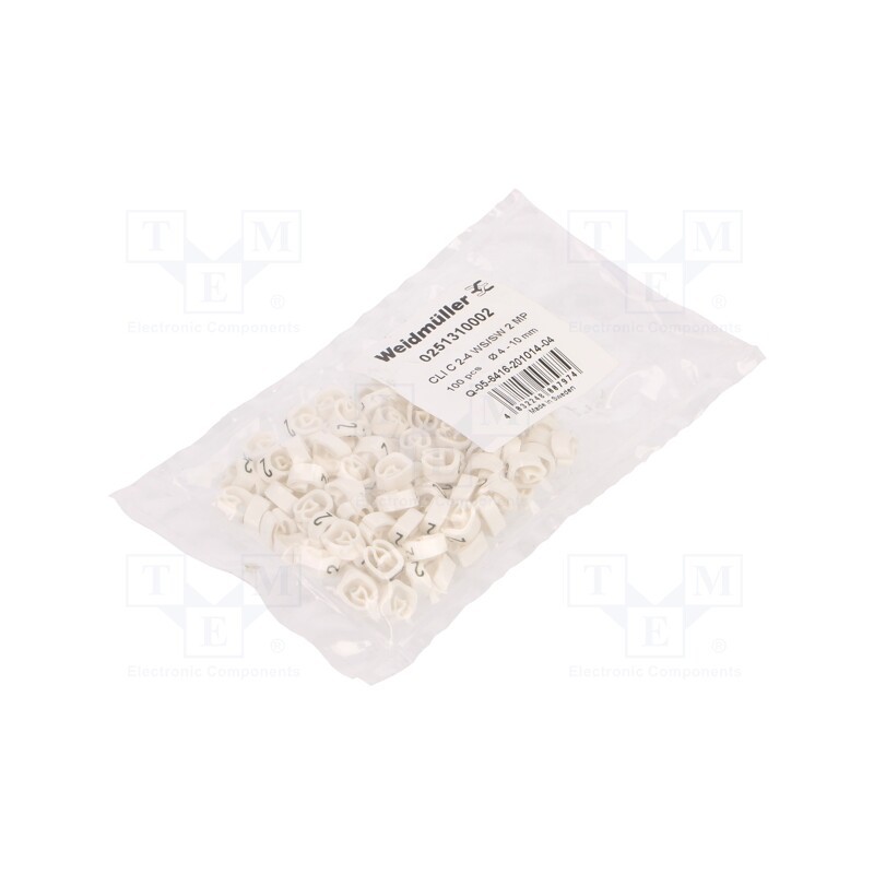 100 pcs x WEIDMu00dcLLER - CLI C 2-4 WS/SW 2 MP - Markers, Marking: 2, 4÷10mm, PVC, white, -30÷80°C, leaded, CLI C