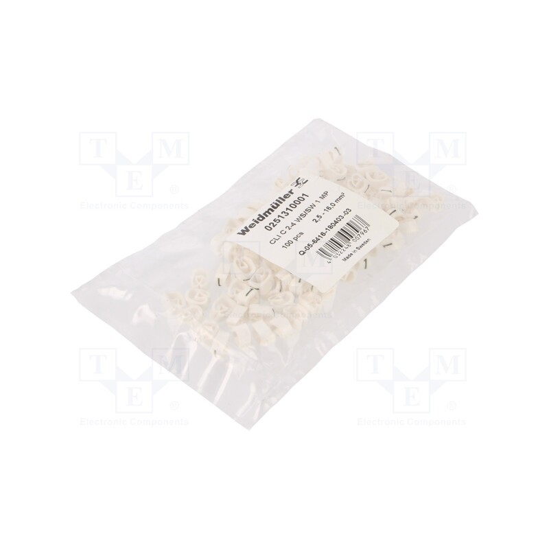 100 pcs x WEIDMu00dcLLER - CLI C 2-4 WS/SW 1 MP - Markers, Marking: 1, 4÷10mm, PVC, white, -30÷80°C, leaded, CLI C