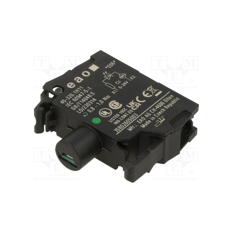 1 pcs x EAO - 45-320.1H11 - Illuminating unit, 22mm, 45, front fixing, 6÷24VAC, green, 6÷24VDC