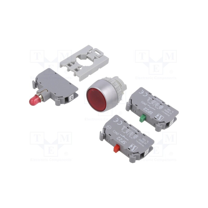 1 pcs x SPAMEL - SP22-KLC-11-24-LED\AC/DC - Switch: push-button, 22mm, Stabl.pos: 1, NC + NO, red, LED, IP65