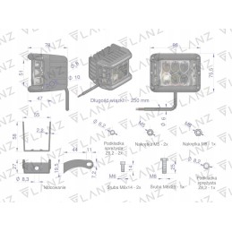 Square work lamp 48w 12led glanz