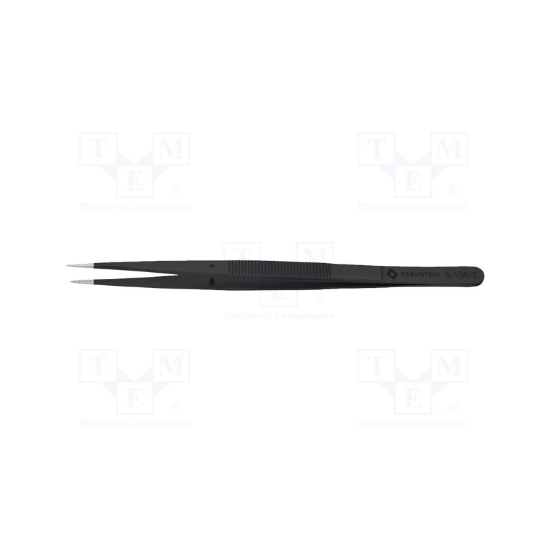 1 pcs x BERNSTEIN - 5-106-7-13 - Tweezers, tips serrated, Blade tip shape: flat, ESD