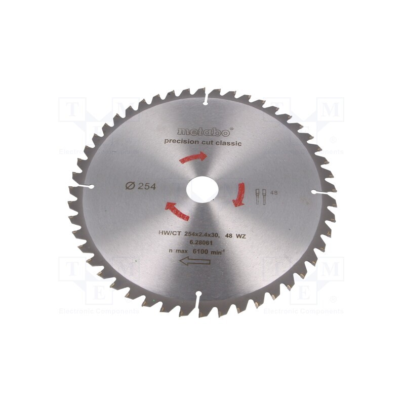 1 pcs x METABO - 628061000 - Circular saw, Ø: 254mm, Øhole: 30mm, W: 2.4mm, Teeth: 48, HW/CT, wood