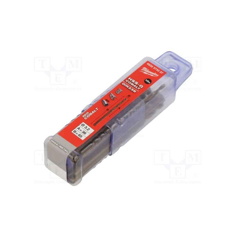 1 pcg x Milwaukee - 4932373337 - Drill bit, for metal, Ø: 3.2mm, high speed steel cobalt HSS-Co