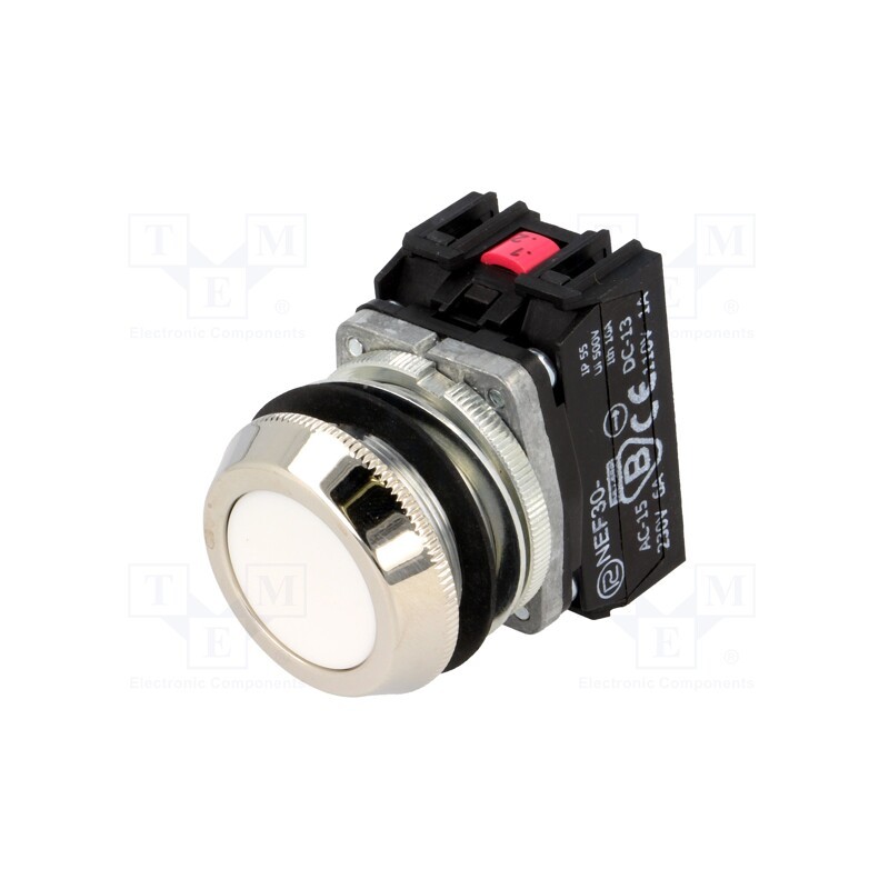 1 pcs x PROMET - NEF30-KBXY - Switch: push-button, 30mm, Stabl.pos: 1, NC + NO, white, IP56, NEF30