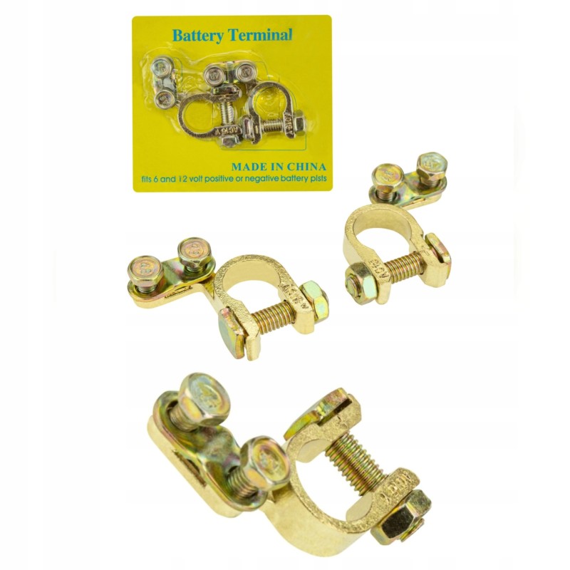 Universal brass battery clamps, set