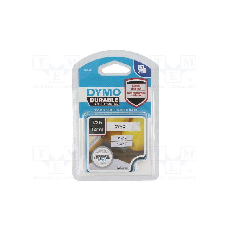 1 pcs x DYMO - 1978364 - Tape, 12mm, 5.5m, white, Character colour: black