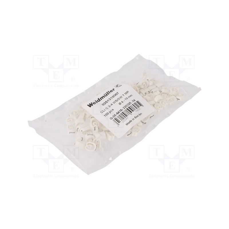 100 pcs x WEIDMu00dcLLER - CLI C 2-4 WS/SW 7 MP - Markers, Marking: 7, 4÷10mm, PVC, white, -30÷80°C, leaded, CLI C