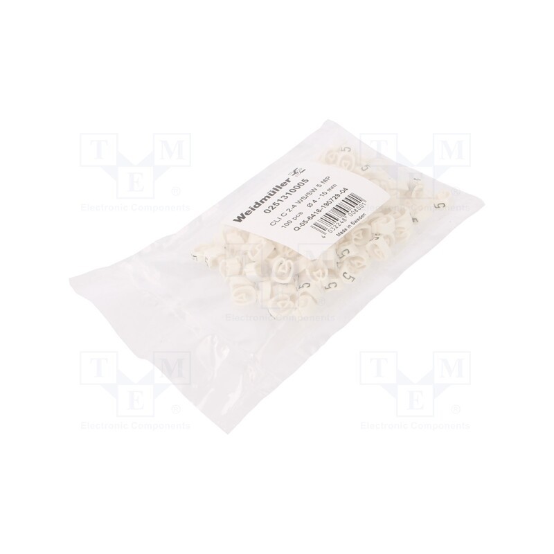 100 pcs x WEIDMu00dcLLER - CLI C 2-4 WS/SW 5 MP - Markers, Marking: 5, 4÷10mm, PVC, white, -30÷80°C, leaded, CLI C