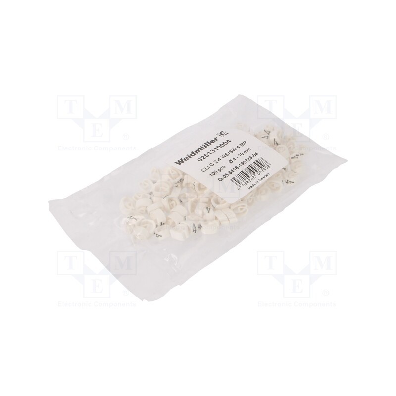 100 pcs x WEIDMu00dcLLER - CLI C 2-4 WS/SW 4 MP - Markers, Marking: 4, 4÷10mm, PVC, white, -30÷80°C, leaded, CLI C