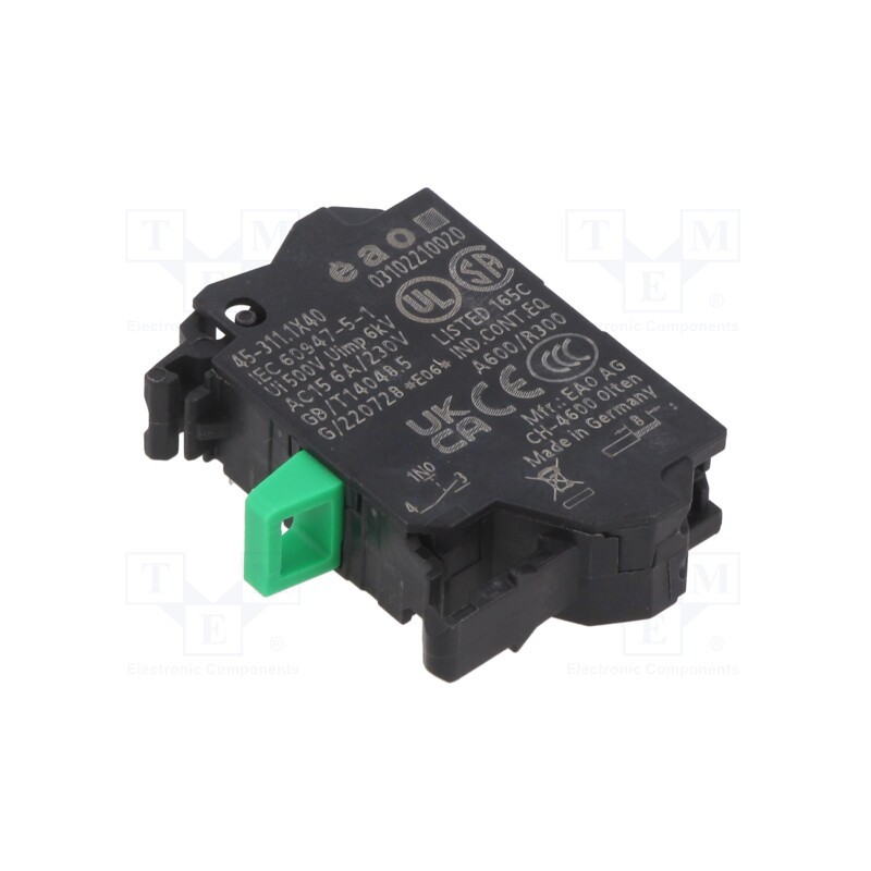 1 pcs x EAO - 45-311.1X40 - Contact block, 22mm, 45, -25÷70°C, front fixing, Contacts: NO, 10A