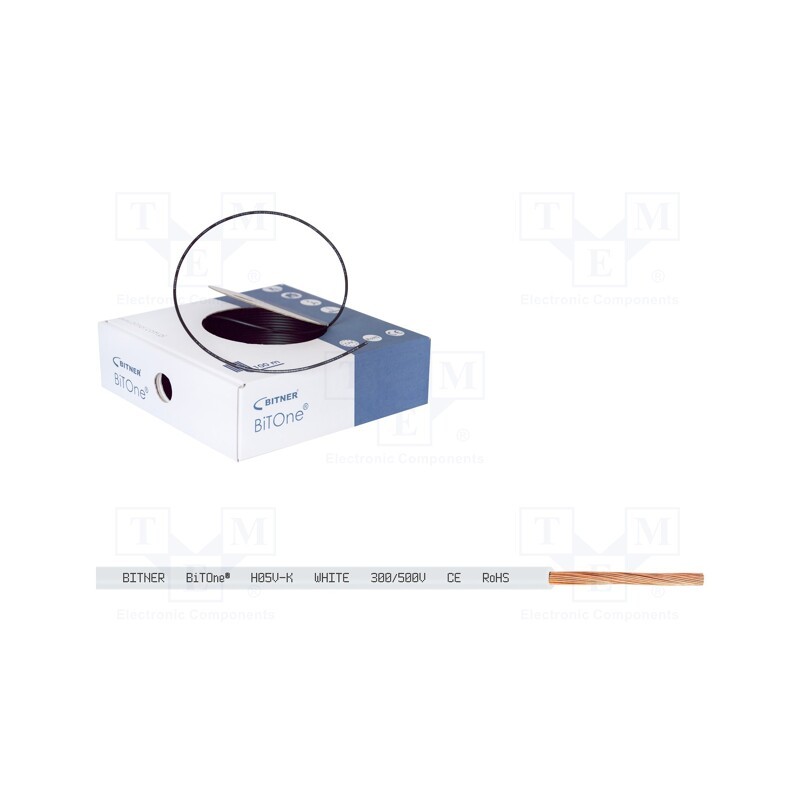 100 m x BITNER - IG2051.10 - Wire, BiTOne,H05V-K, stranded, Cu, 0.75mm2, PVC, white, 300V,500V