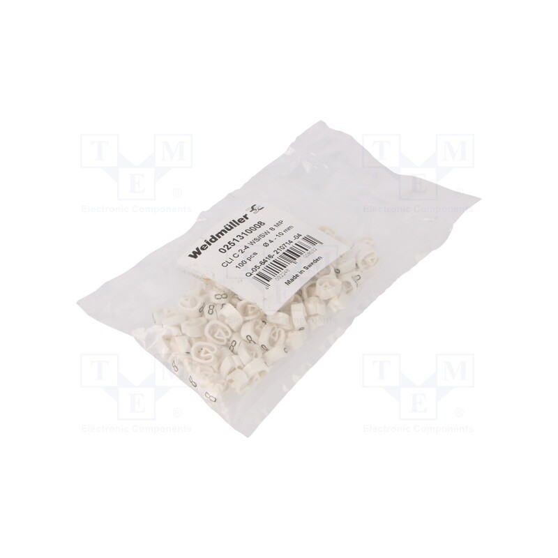 100 pcs x WEIDMu00dcLLER - CLI C 2-4 WS/SW 8 MP - Markers, Marking: 8, 4÷10mm, PVC, white, -30÷80°C, leaded, CLI C